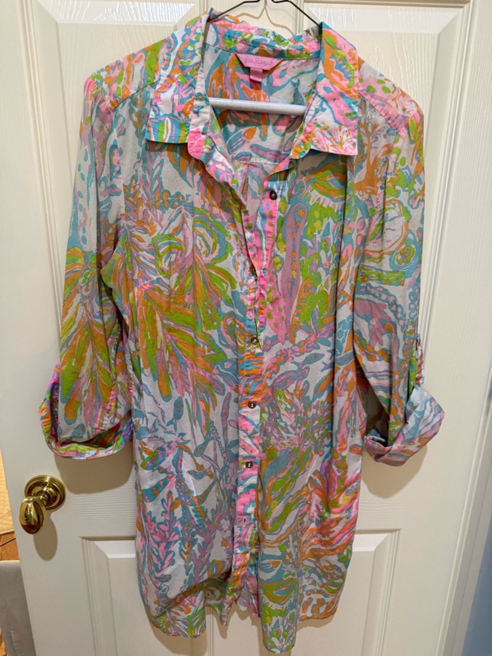 Lilly Pulitzer Multicolor Tropical Print Swim Coverup - Pink, Green, Blue size L